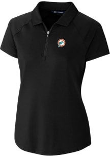 Cutter and Buck Miami Dolphins Womens Black Forge Short Sleeve Polo Shirt