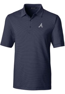 Cutter and Buck Atlanta Braves Mens Navy Blue Forge Pencil Stripe Short Sleeve Polo