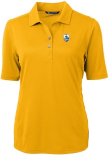 Cutter and Buck Los Angeles Chargers Womens Gold Historic Virtue Eco Pique Short Sleeve Polo Shi..