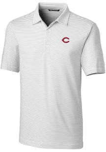 Cutter and Buck Cincinnati Reds Mens White Forge Pencil Stripe Short Sleeve Polo