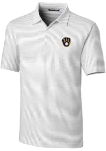 Cutter and Buck Milwaukee Brewers Mens White Forge Pencil Stripe Short Sleeve Polo