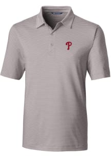 Cutter and Buck Philadelphia Phillies Mens Grey Forge Pencil Stripe Short Sleeve Polo