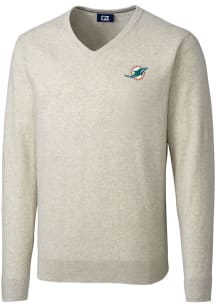 Cutter and Buck Miami Dolphins Mens Oatmeal Lakemont Long Sleeve Sweater
