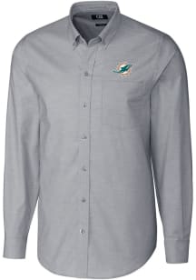 Cutter and Buck Miami Dolphins Mens Charcoal Stretch Oxford Long Sleeve Dress Shirt