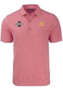 Cutter and Buck Iowa State Cyclones Mens Red Forge Heather Stripe Short Sleeve Polo