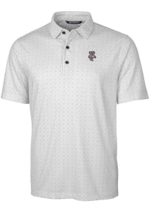 Mens Wisconsin Badgers Grey Cutter and Buck Pike Double Dot Short Sleeve Polo Shirt