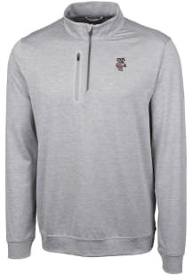 Cutter and Buck Wisconsin Badgers Mens Grey Stealth Long Sleeve 1/4 Zip Pullover
