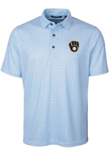 Cutter and Buck Milwaukee Brewers Mens Blue Pike Double Dot Short Sleeve Polo