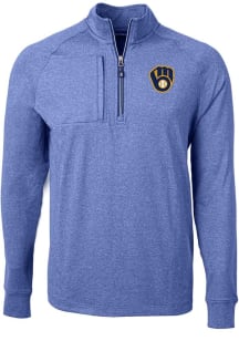 Cutter and Buck Milwaukee Brewers Mens Light Blue Adapt Heathered Long Sleeve Qtr Zip Pullover