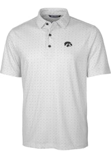 Cutter and Buck Iowa Hawkeyes Mens Grey Pike Double Dot Short Sleeve Polo