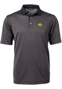 Mens Iowa Hawkeyes Grey Cutter and Buck Virtue Micro Stripe Short Sleeve Polo Shirt