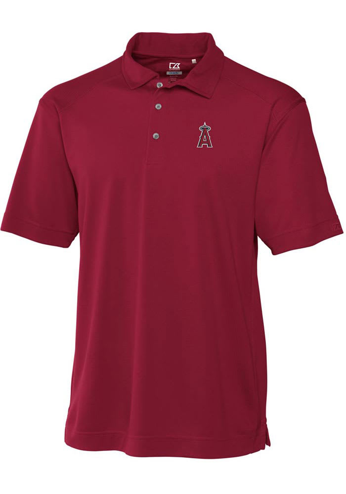 Cutter and Buck Los Angeles Angels Mens Red Drytec Genre Textured Short Sleeve Polo