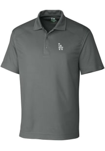 Cutter and Buck Los Angeles Dodgers Mens Grey Drytec Genre Textured Short Sleeve Polo