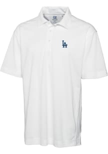 Cutter and Buck Los Angeles Dodgers Mens White Drytec Genre Textured Short Sleeve Polo