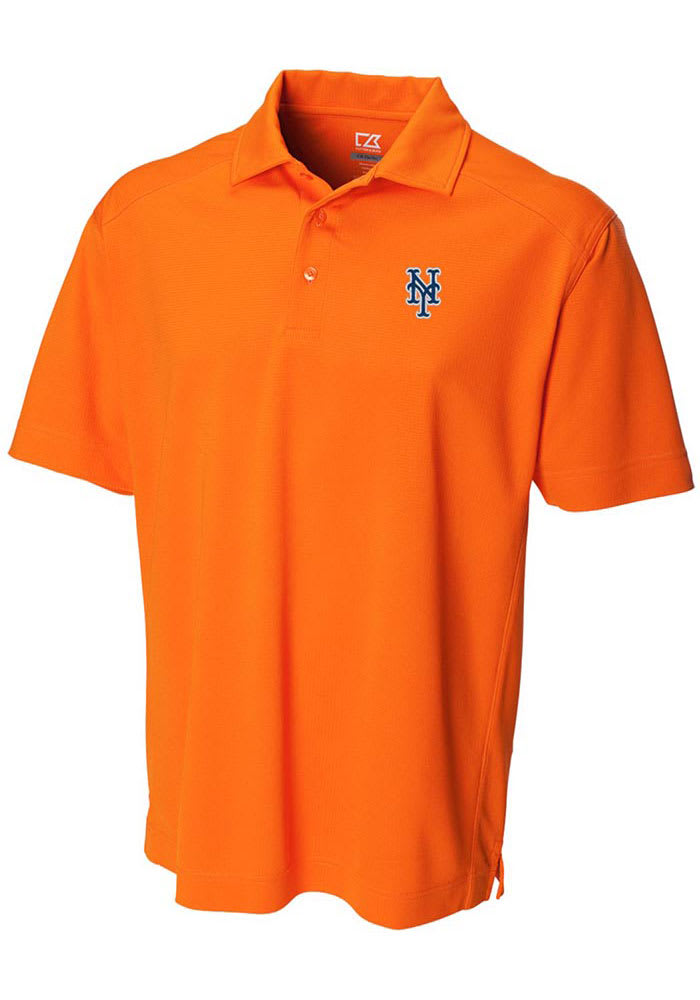 Cutter and Buck New York Mets Mens Orange Drytec Genre Textured Short Sleeve Polo