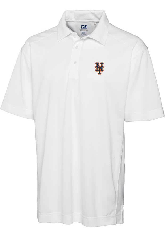 Cutter and Buck New York Mets Mens White Drytec Genre Textured Short Sleeve Polo