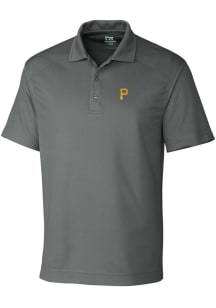 Cutter and Buck Pittsburgh Pirates Mens Grey Drytec Genre Textured Short Sleeve Polo