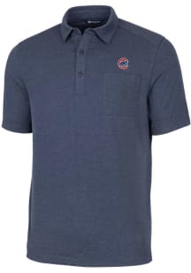 Cutter and Buck Chicago Cubs Mens Navy Blue Advantage Pocket Short Sleeve Polo