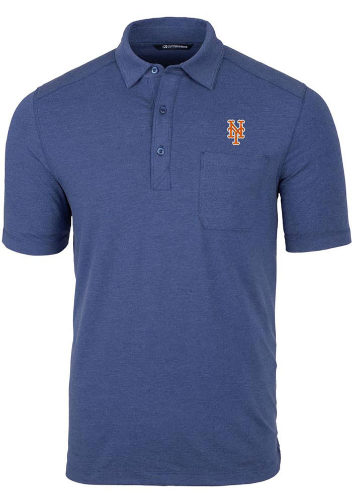 Cutter and Buck New York Mets Mens Blue Advantage Pocket Short Sleeve Polo