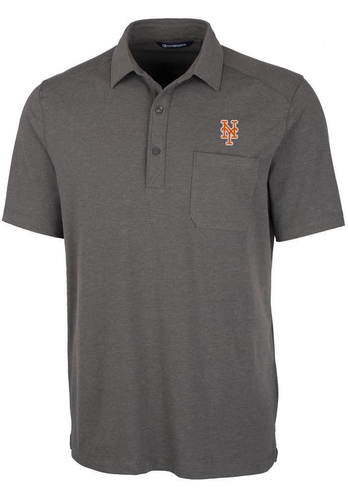 Cutter and Buck New York Mets Mens Grey Advantage Pocket Short Sleeve Polo