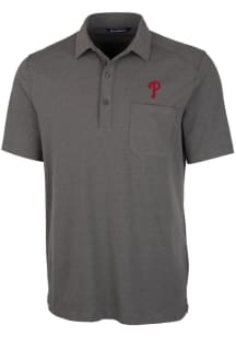 Cutter and Buck Philadelphia Phillies Mens Grey Advantage Pocket Short Sleeve Polo