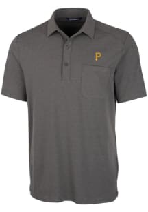 Cutter and Buck Pittsburgh Pirates Mens Grey Advantage Pocket Short Sleeve Polo