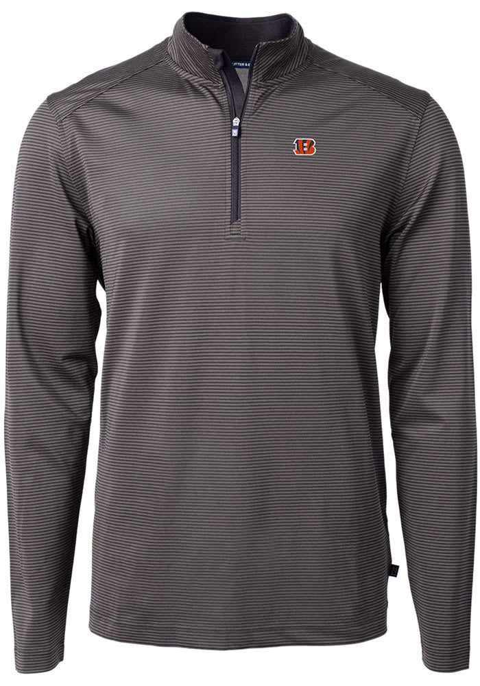 Cutter and Buck Cincinnati Bengals Mens Black Virtue Eco Pique Stripe Big Tall 1/4 Zip Pullo..