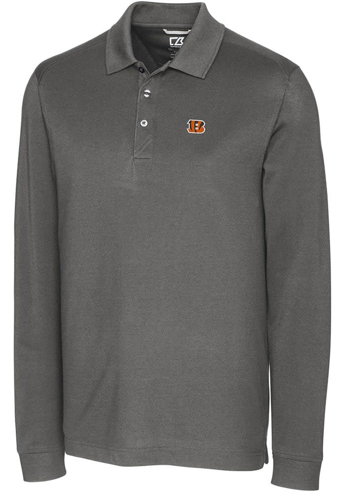 Cutter and Buck Cincinnati Bengals Mens Grey Advantage Pique Long Sleeve Big Tall Polos Shir..