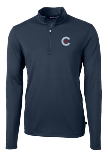 Cutter and Buck Chicago Cubs Mens Navy Blue City Connect Virtue Eco Pique Big and Tall 1/4 Zip P..