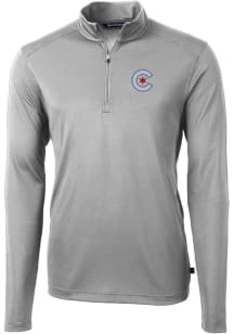 Cutter and Buck Chicago Cubs Mens Grey City Connect Virtue Eco Pique Big and Tall 1/4 Zip Pullov..
