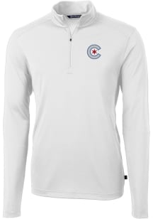 Cutter and Buck Chicago Cubs Mens White City Connect Virtue Eco Pique Big and Tall 1/4 Zip Pullo..