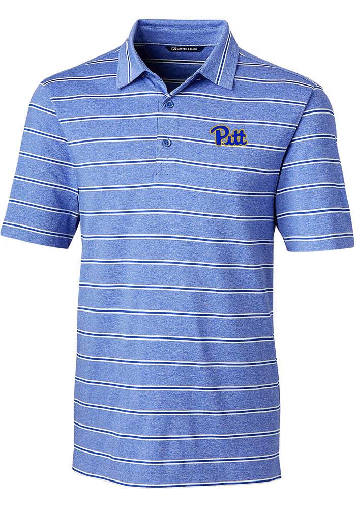 Cutter and Buck Pitt Panthers Mens Blue Forge Heathered Stripe Short Sleeve Polo