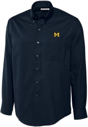 Cutter and Buck Michigan Wolverines Mens Navy Blue Fine Twill Long Sleeve Dress Shirt