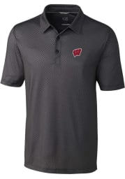 Cutter and Buck Wisconsin Badgers Mens Black Pike Mini Pennant Print Stretch Big and Tall Polos Shirt