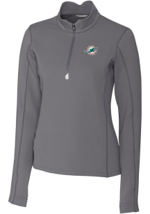 Cutter and Buck Miami Dolphins Womens Grey Traverse 1/4 Zip Pullover