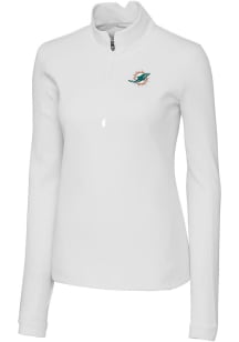 Cutter and Buck Miami Dolphins Womens White Traverse 1/4 Zip Pullover