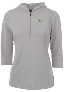 Cutter and Buck Green Bay Packers Womens Grey Virtue Eco Pique Hooded Sweatshirt