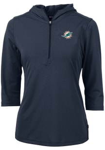 Cutter and Buck Miami Dolphins Womens Navy Blue Virtue Eco Pique Hooded Sweatshirt