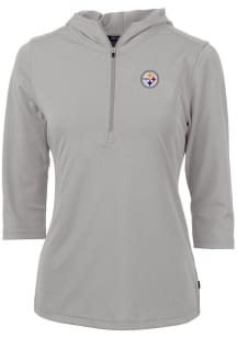 Cutter and Buck Pittsburgh Steelers Womens Grey Virtue Eco Pique Hooded Sweatshirt