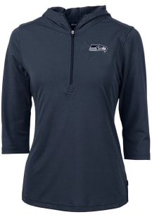 Cutter and Buck Seattle Seahawks Womens Navy Blue Virtue Eco Pique Hooded Sweatshirt