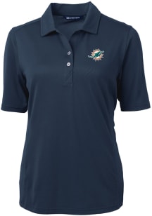 Cutter and Buck Miami Dolphins Womens Navy Blue Virtue Eco Pique Short Sleeve Polo Shirt