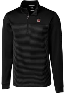 Cutter and Buck Miami RedHawks Mens Black Traverse Stripe Stretch Big and Tall 1/4 Zip Pullover