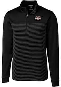 Cutter and Buck Mississippi State Bulldogs Mens Black Traverse Stripe Stretch Big and Tall Qtr Zip