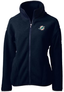 Cutter and Buck Miami Dolphins Womens Navy Blue Cascade Sherpa Long Sleeve Full Zip Jacket