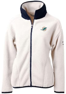 Cutter and Buck Miami Dolphins Womens White Cascade Sherpa Long Sleeve Full Zip Jacket