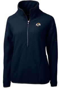 Cutter and Buck Los Angeles Rams Womens Navy Blue Cascade Sherpa 1/4 Zip Pullover