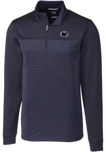 Mens Penn State Nittany Lions Navy Blue Cutter and Buck Traverse Stripe Stretch Qtr Zip