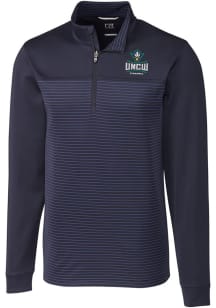 Cutter and Buck UNCW Seahawks Mens Navy Blue Traverse Stripe Stretch Big and Tall Qtr Zip