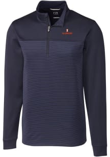 Mens Illinois Fighting Illini Navy Blue Cutter and Buck Traverse Stripe Stretch Qtr Zip