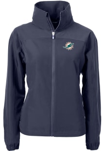 Cutter and Buck Miami Dolphins Womens Navy Blue Charter Eco Light Weight Jacket